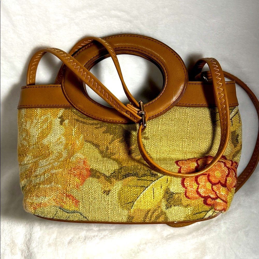 Fossil Tan and Brown Floral Shoulder Bag